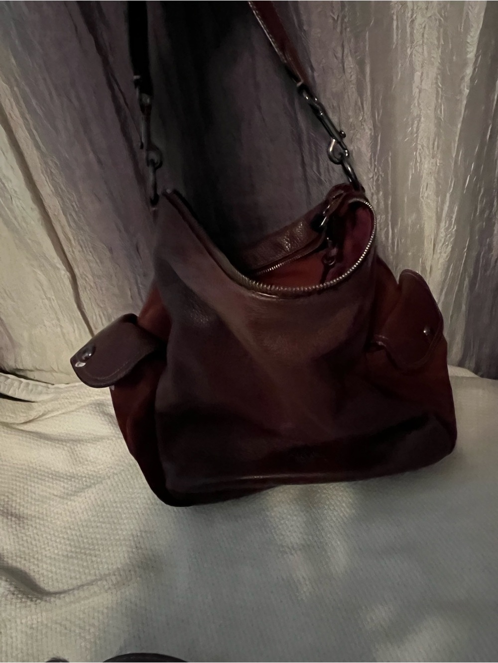 Coach Deep Wine Leather Shoulder Hobo